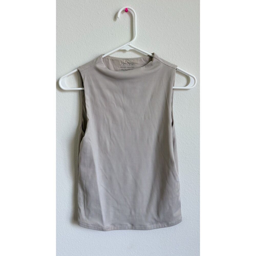 Tahari Modern Essentials Womens Small Taupe Ribbed Sleeveless Tank Top